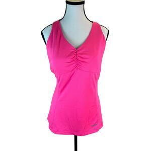 FILA Women’s Hot Pink Ruched V-Neck Tank Top Athletic Workout Gym Tennis Large